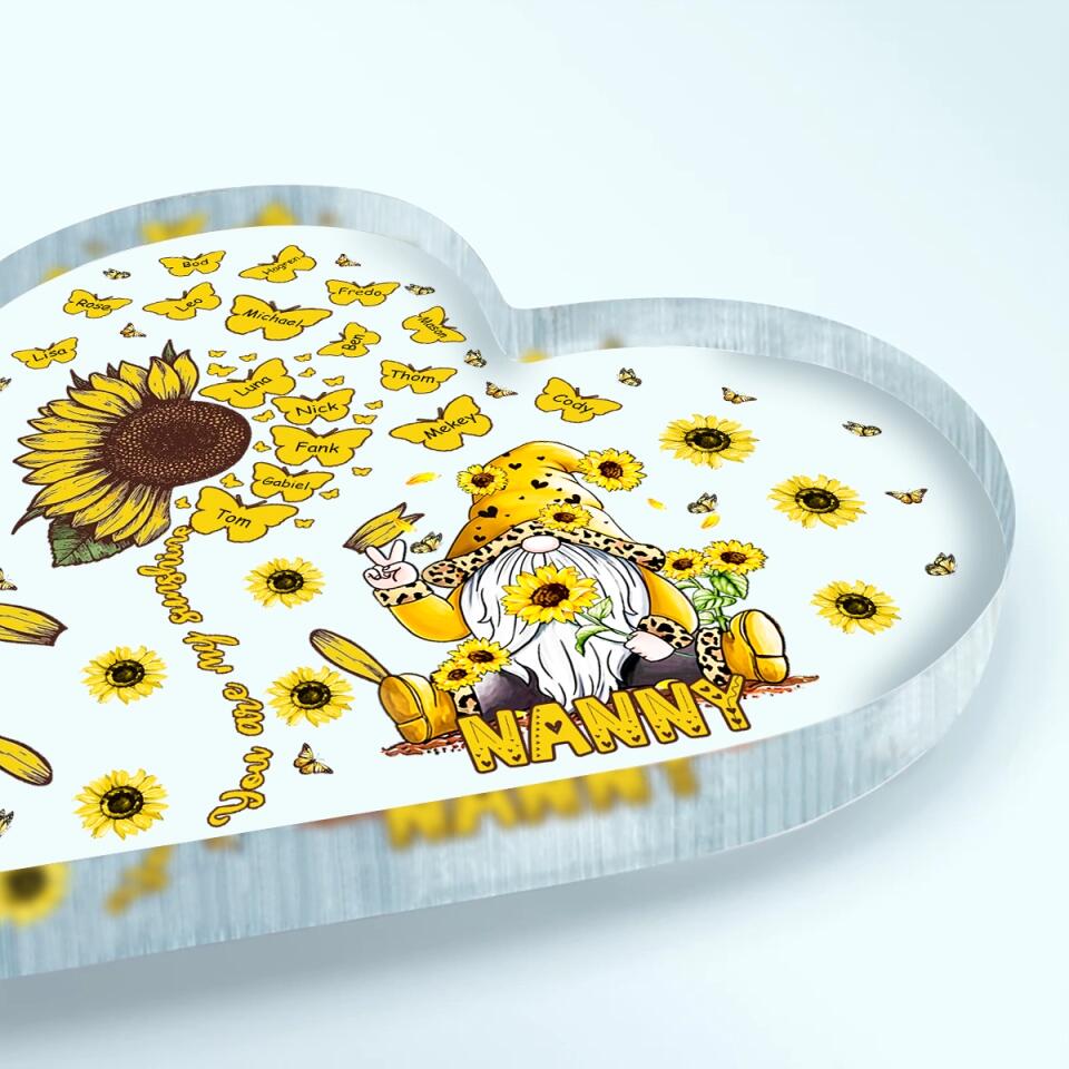 Personalized Heart-shaped Acrylic Plaque - Gift For Grandma - Gnome Nana Sunflower ARND037