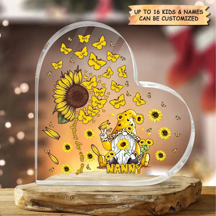 Personalized Heart-shaped Acrylic Plaque - Gift For Grandma - Gnome Nana Sunflower ARND037