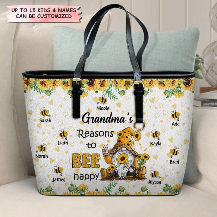 Personalized Leather Bucket Bag - Gift For Grandma - Grandma's Reasons To Bee Happy ARND037