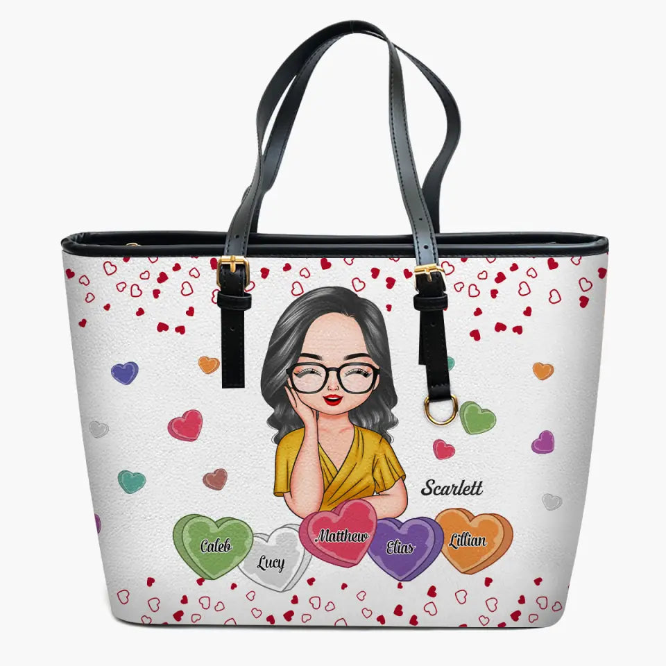 Personalized Leather Bucket Bag - Gift For Grandma - Grandma's Sweethearts ARND037