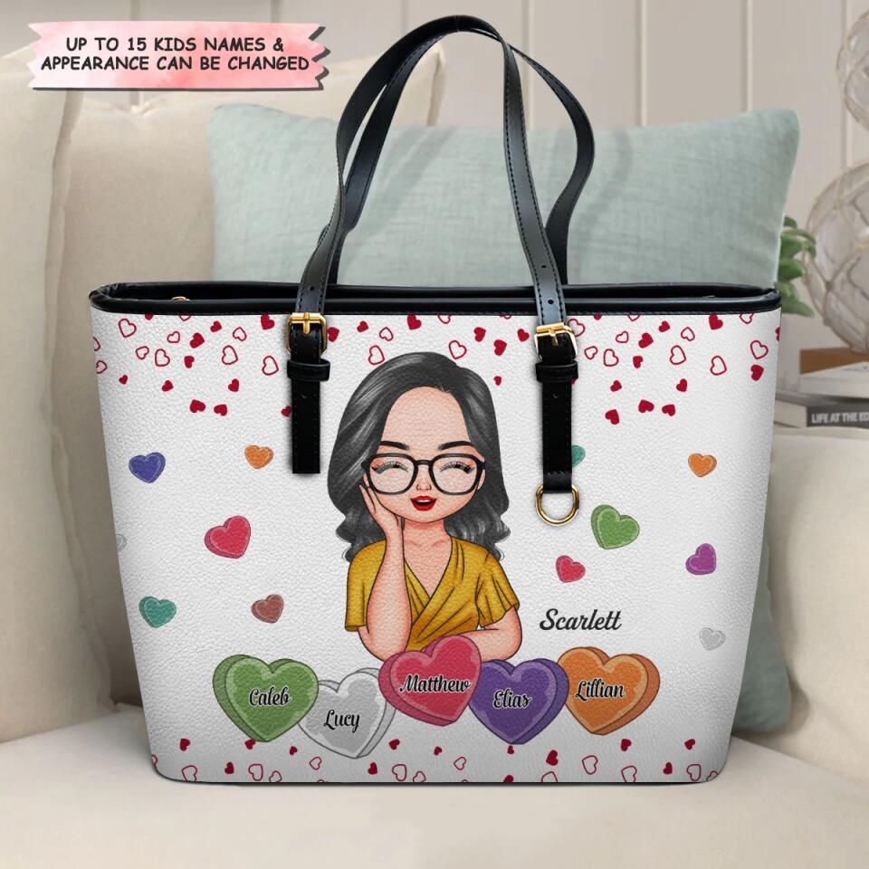Personalized Leather Bucket Bag - Gift For Grandma - Grandma's Sweethearts ARND037