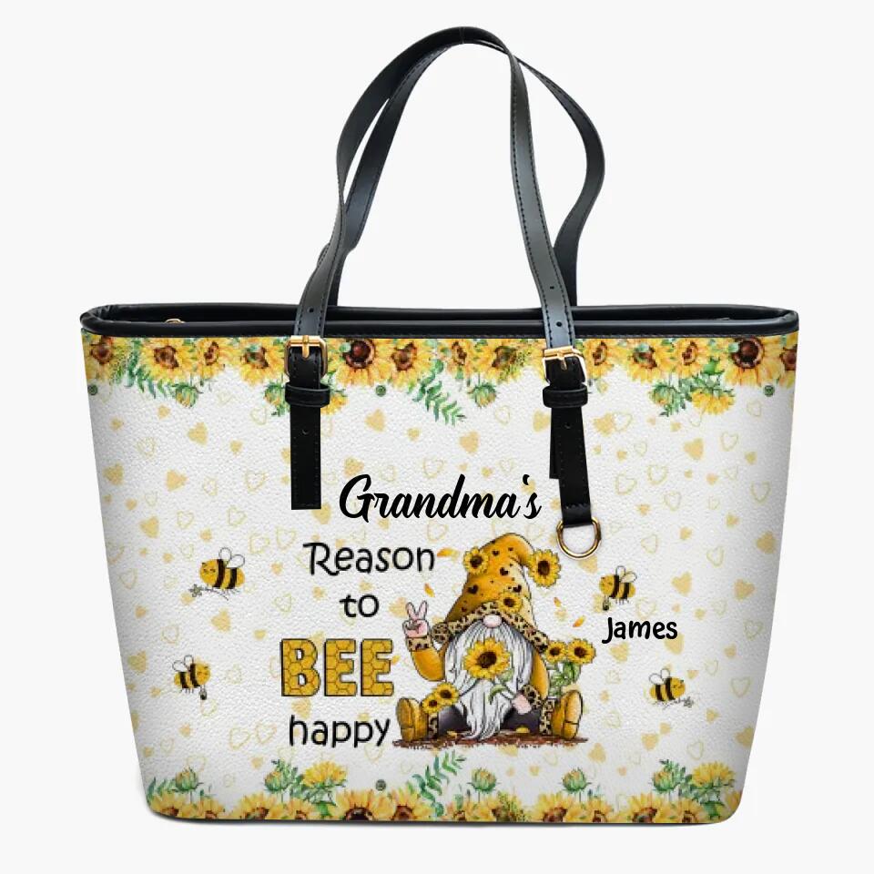 Personalized Leather Bucket Bag - Gift For Grandma - Grandma's Reasons To Bee Happy ARND037