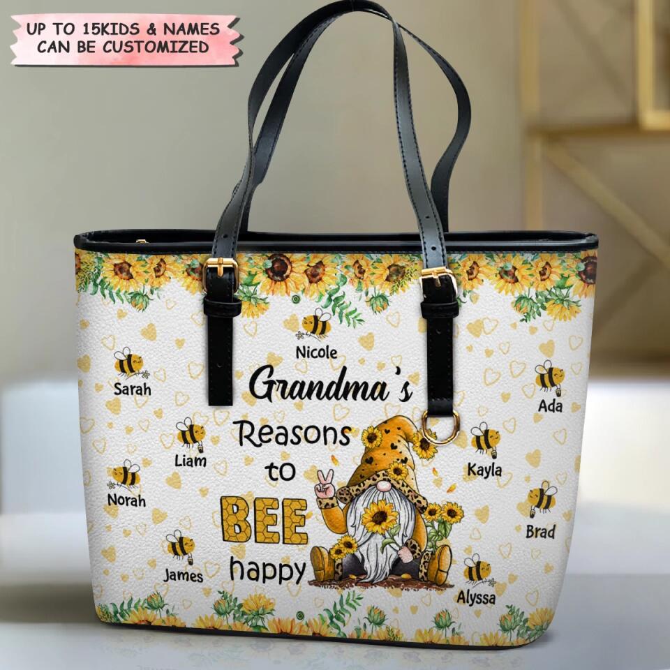 Personalized Leather Bucket Bag - Gift For Grandma - Grandma's Reasons To Bee Happy ARND037