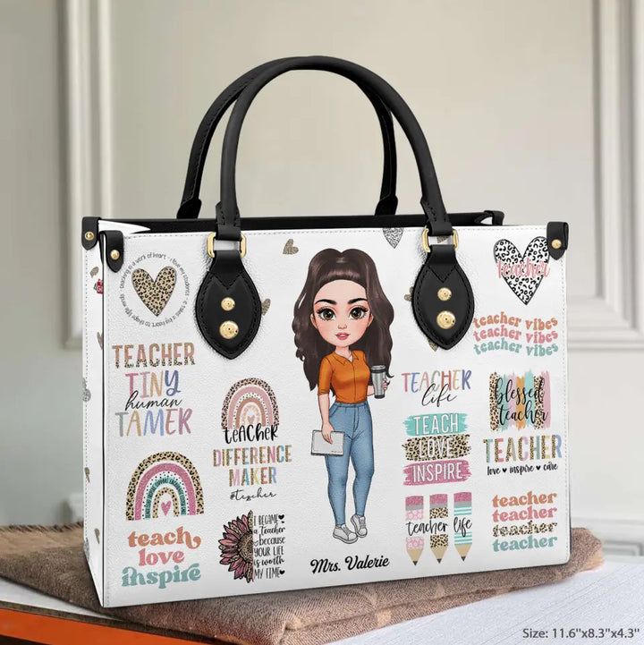 Personalized Leather Bag - Gift For Teacher - Teacher Vibes ARND018