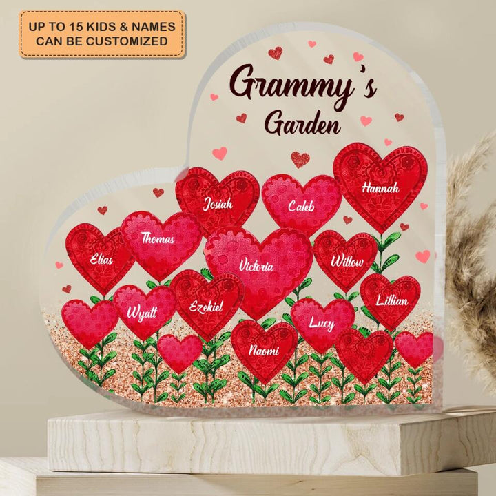 Personalized Heart-shaped Acrylic Plaque - Gift For Grandma - Grandma's Garden ARND037