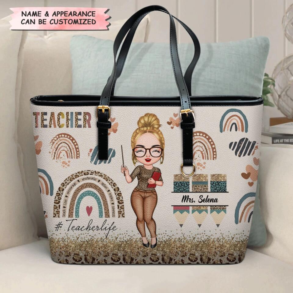 Personalized Leather Bucket Bag - Gift For Teacher - Teacher Life ARND036