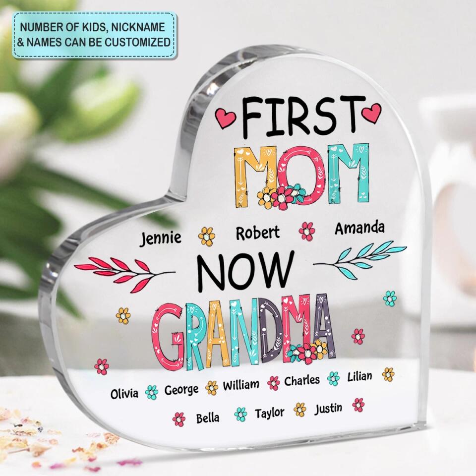 Custom First Mom Now Grandma Canvas With Kid's Name, Personalized