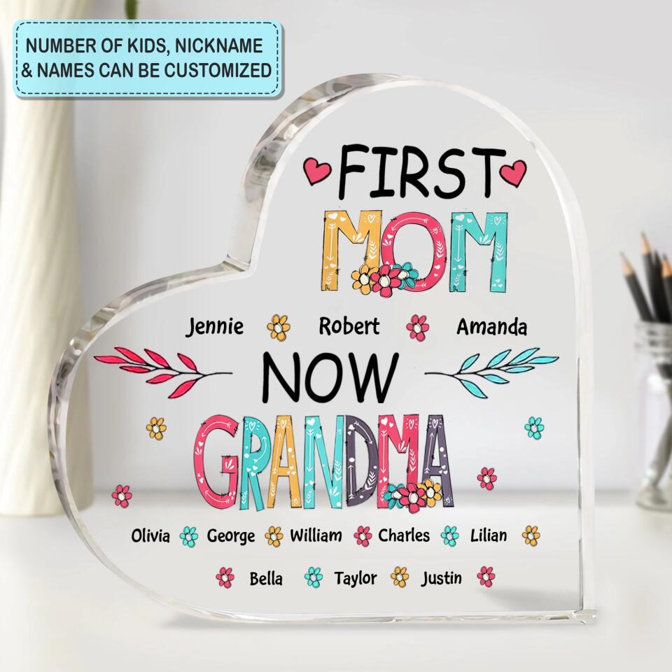 Custom First Mom Now Grandma Canvas With Kid's Name, Personalized