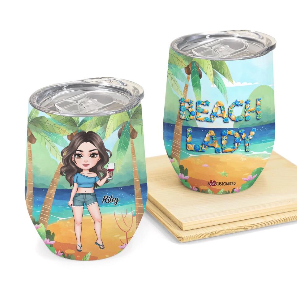 Personalized Wine Tumbler - Gift For Beach Lover - Beach Girl ARND005