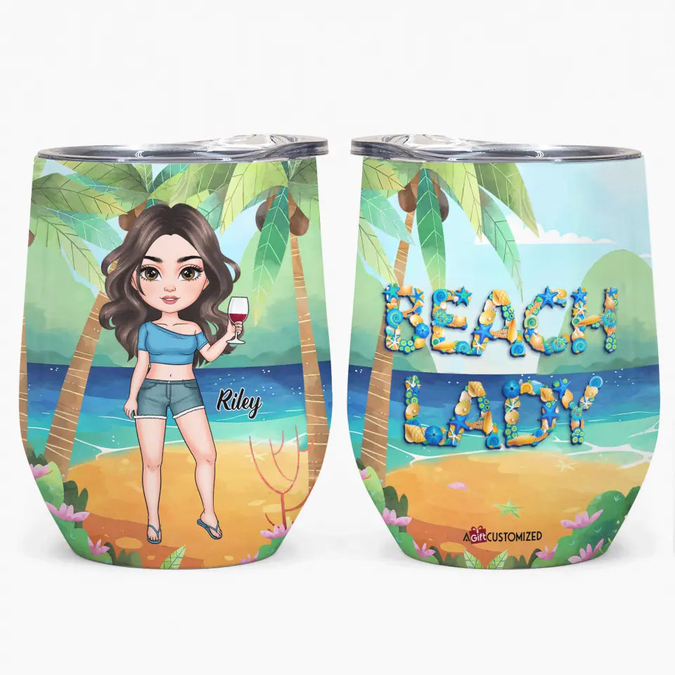Personalized Wine Tumbler - Gift For Beach Lover - Beach Girl ARND005