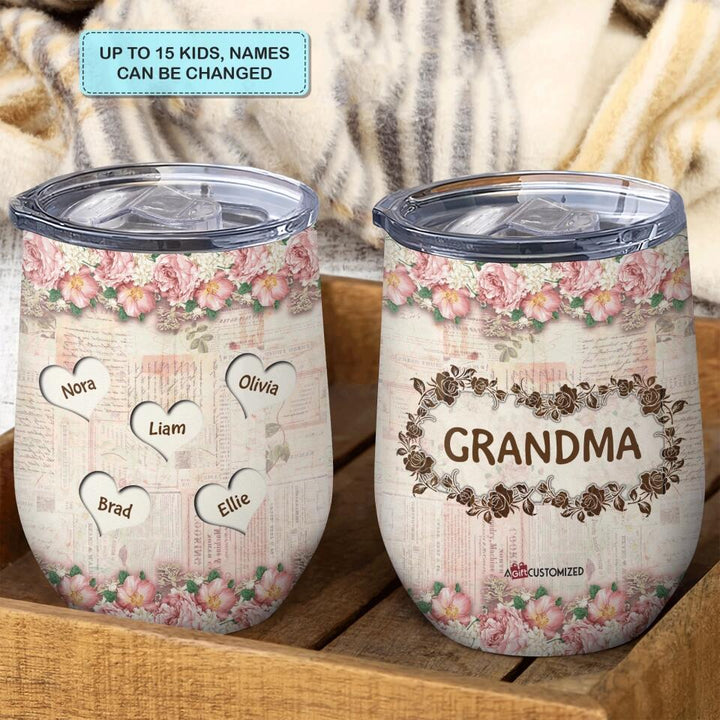 Personalized Wine Tumbler - Gift For Mom & Grandma - Floral Grandma ARND005