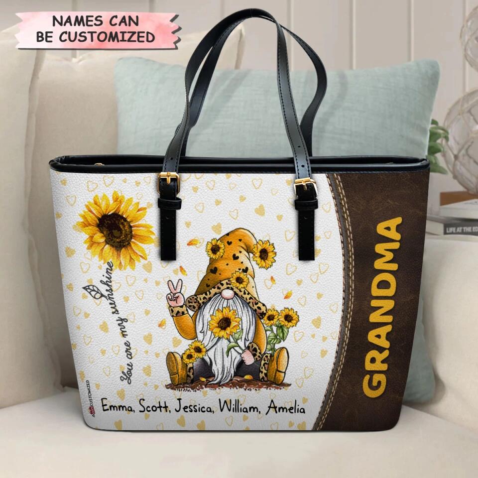Personalized Leather Bucket Bag - Gift For Grandma - You Are My Sunshine ARND0014