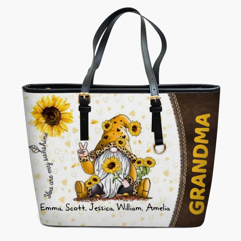 Personalized Leather Bucket Bag - Gift For Grandma - You Are My Sunshine ARND0014
