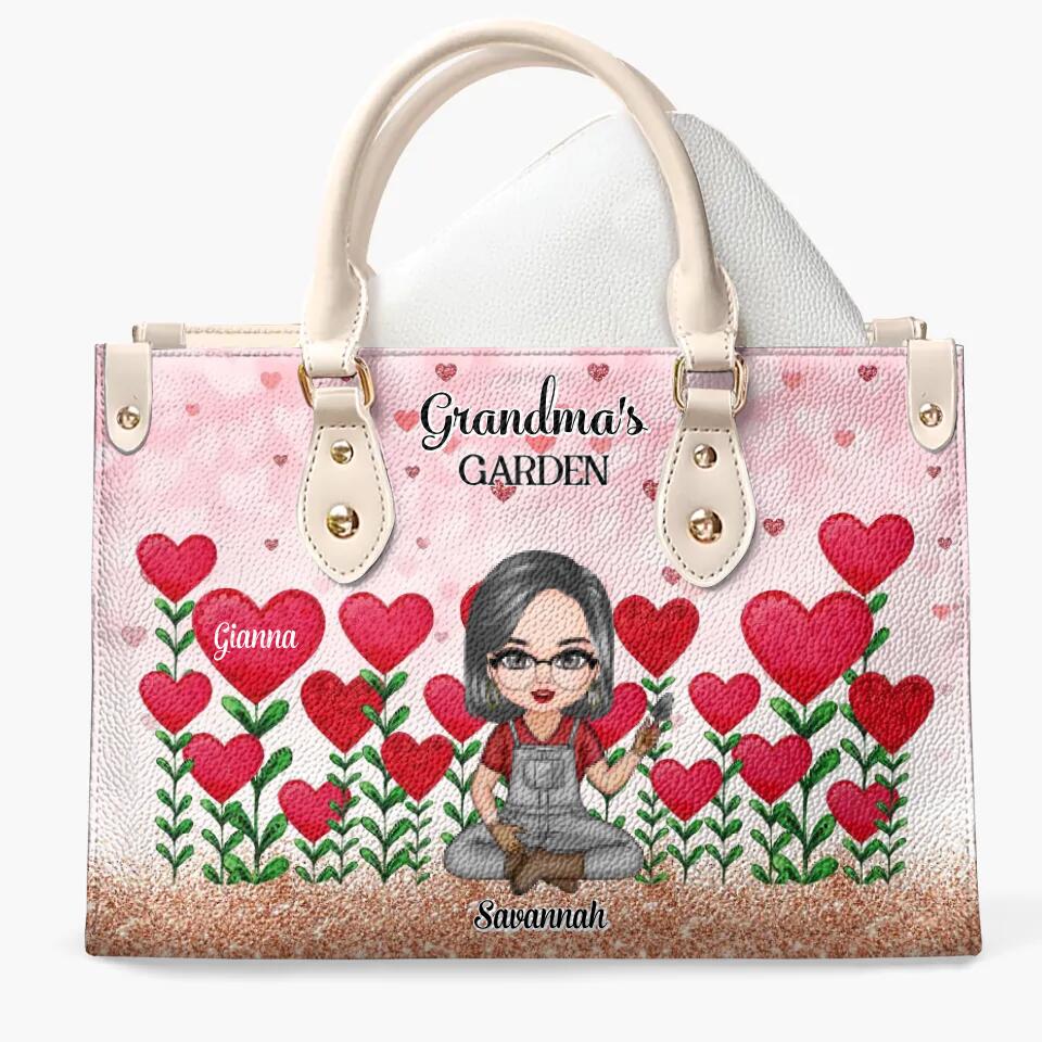 Personalized Leather Bag - Gift For Grandma - Grandma's Garden Loads Of Sweet Heart Kids ARND037