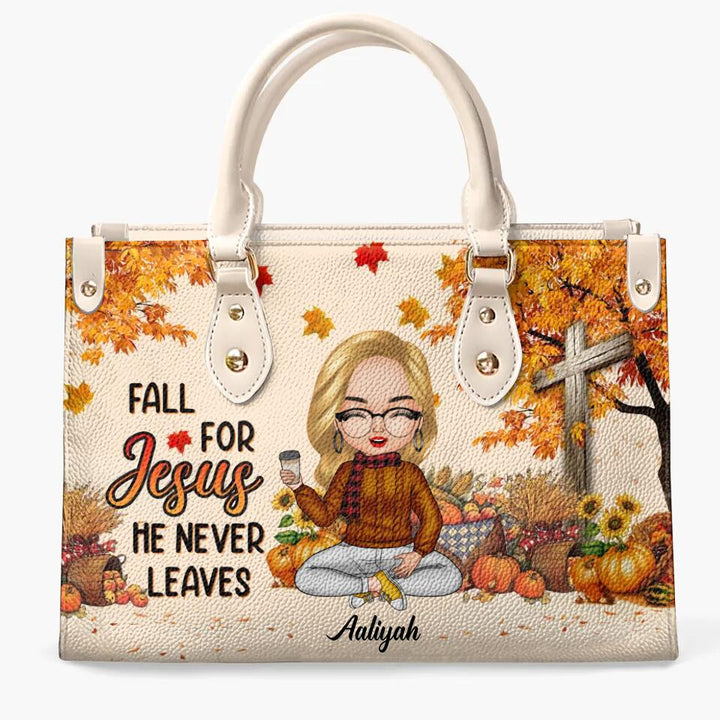 Personalized Leather Bag - Gift For Christian - Fall For Jesus He Never Leaves ARND005