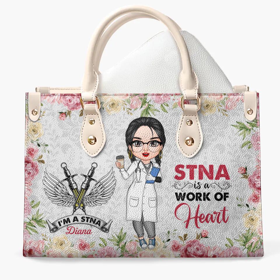 Personalized Leather Bag - Nurse's Day, Birthday Gift For Nurse - A Work Of Heart ARND018