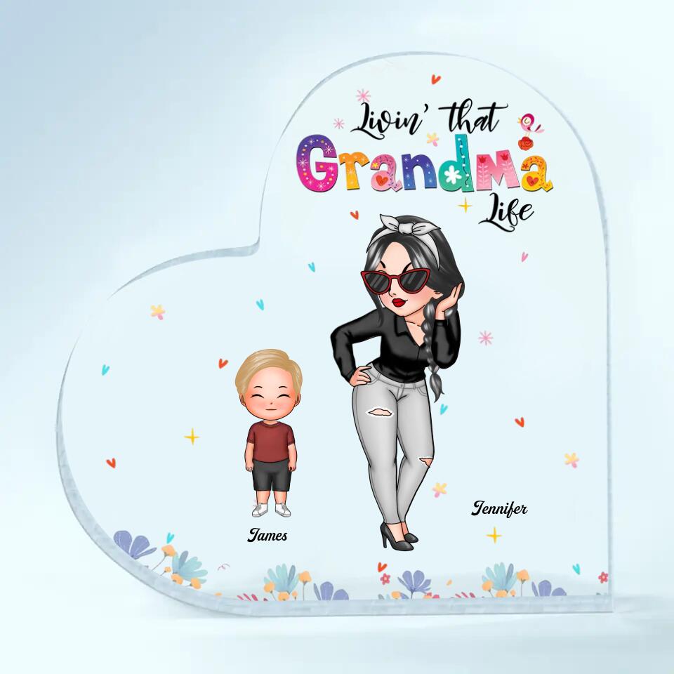 Personalized Heart-shaped Acrylic Plaque - Gift For Grandma - Living That Grandma Life ARND018