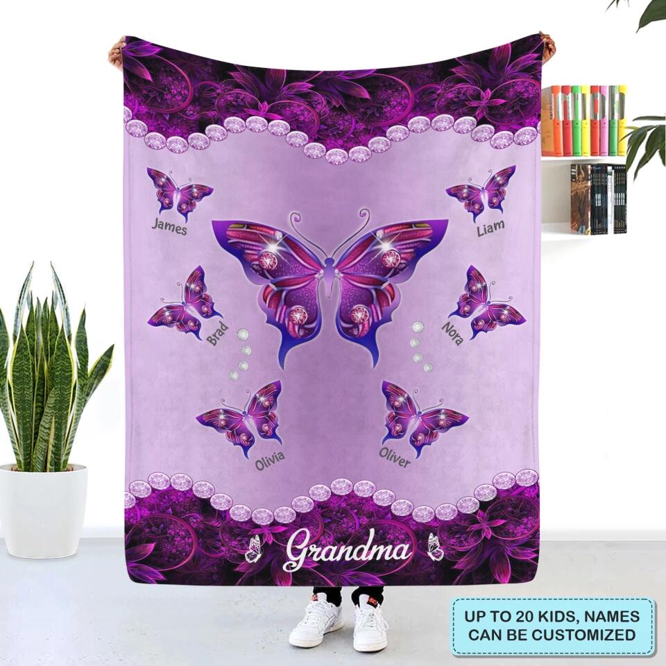 Blessed To Be Called Grandma Purple Butterfly - Personalized Blanket - Gift For Grandma