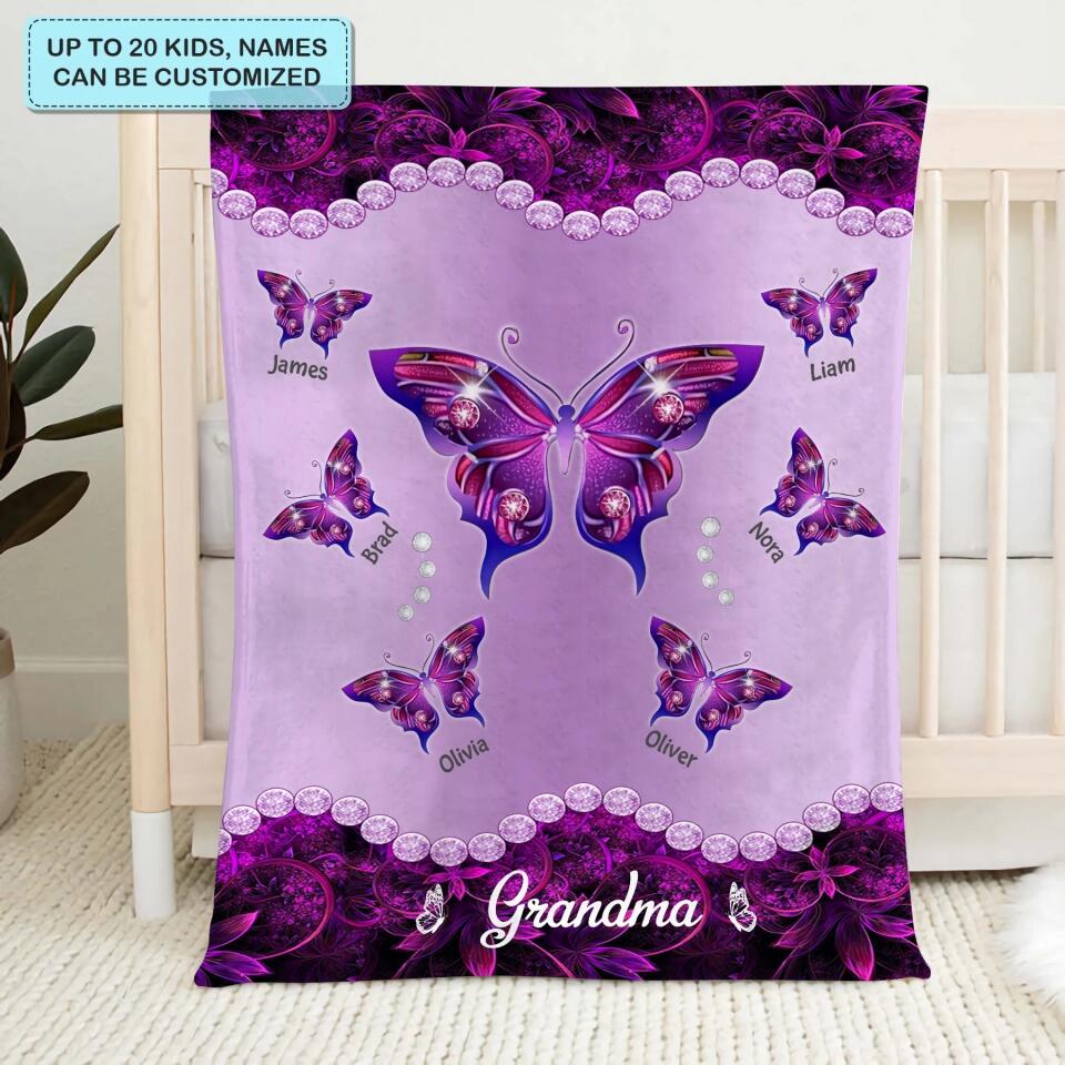 Blessed To Be Called Grandma Purple Butterfly - Personalized Blanket - Gift For Grandma