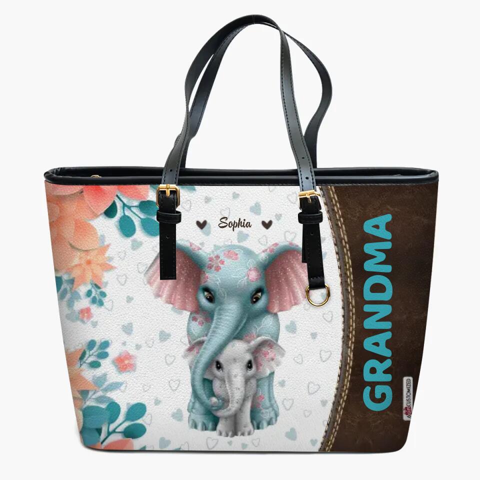 Personalized Leather Bucket Bag - Gift For Grandma - Floral Grandma ARND018