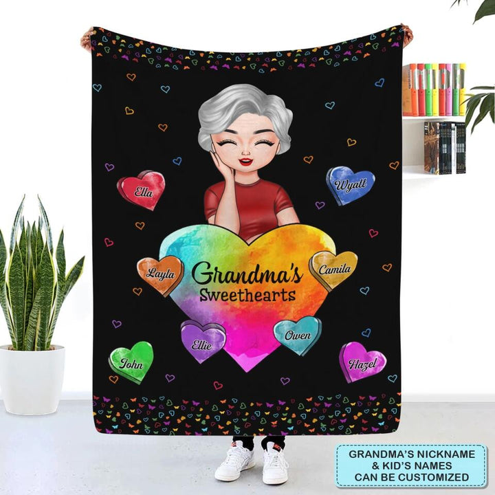 Personalized Blanket - Gift For Mom & Grandma - Colorful Grandma Heart ARND005