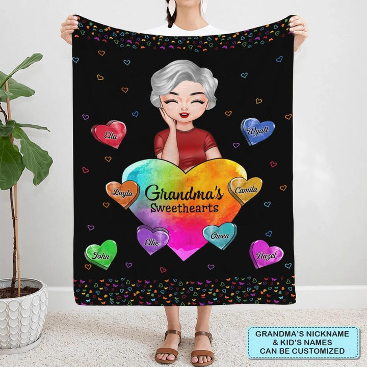 Personalized Blanket - Gift For Mom & Grandma - Colorful Grandma Heart ARND005