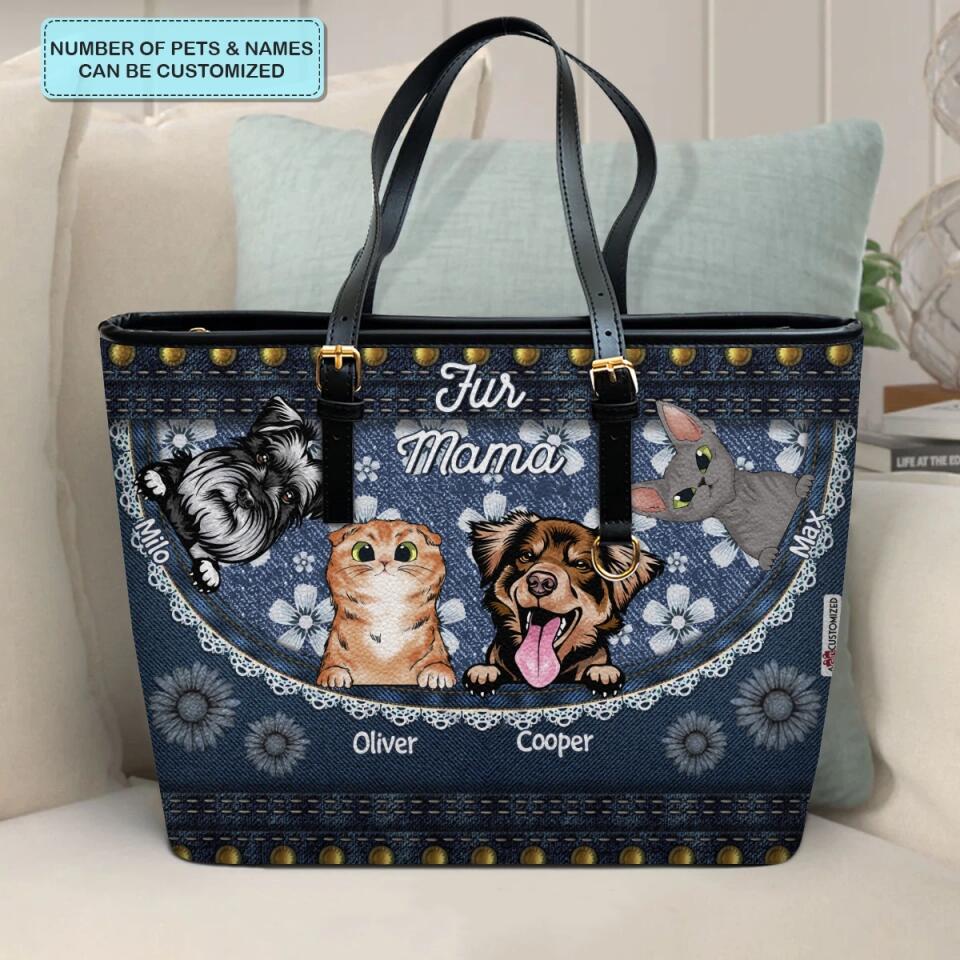 Personalized Leather Bucket Bag - Gift For Dog & Cat Lover - Fur Mama ARND018