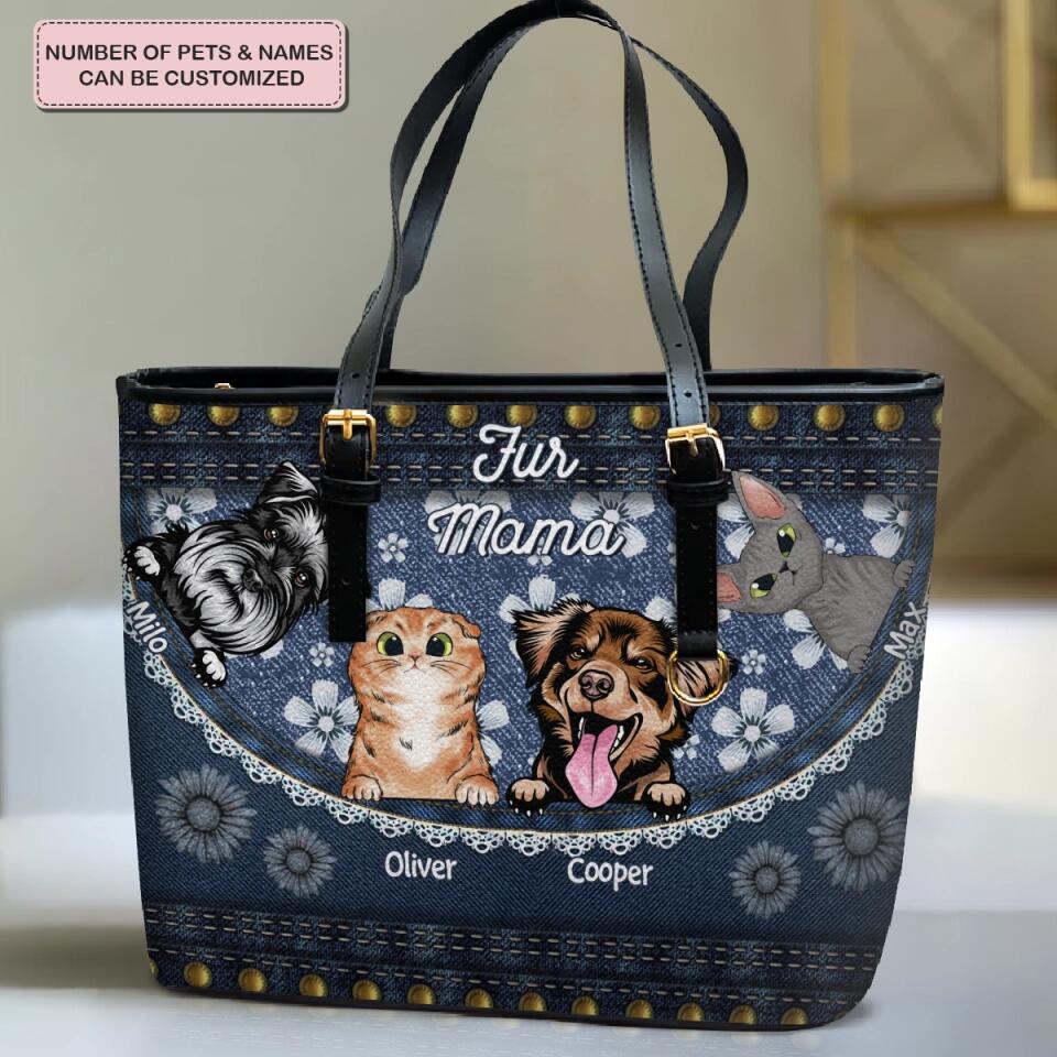 Personalized Leather Bucket Bag - Gift For Dog & Cat Lover - Fur Mama ARND018