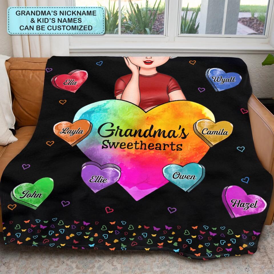 Personalized Blanket - Gift For Mom & Grandma - Colorful Grandma Heart ARND005