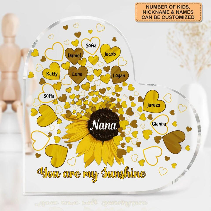 Personalized Heart-shaped Acrylic Plaque - Gift For Mom & Grandma - You Are My Sunshine ARND018