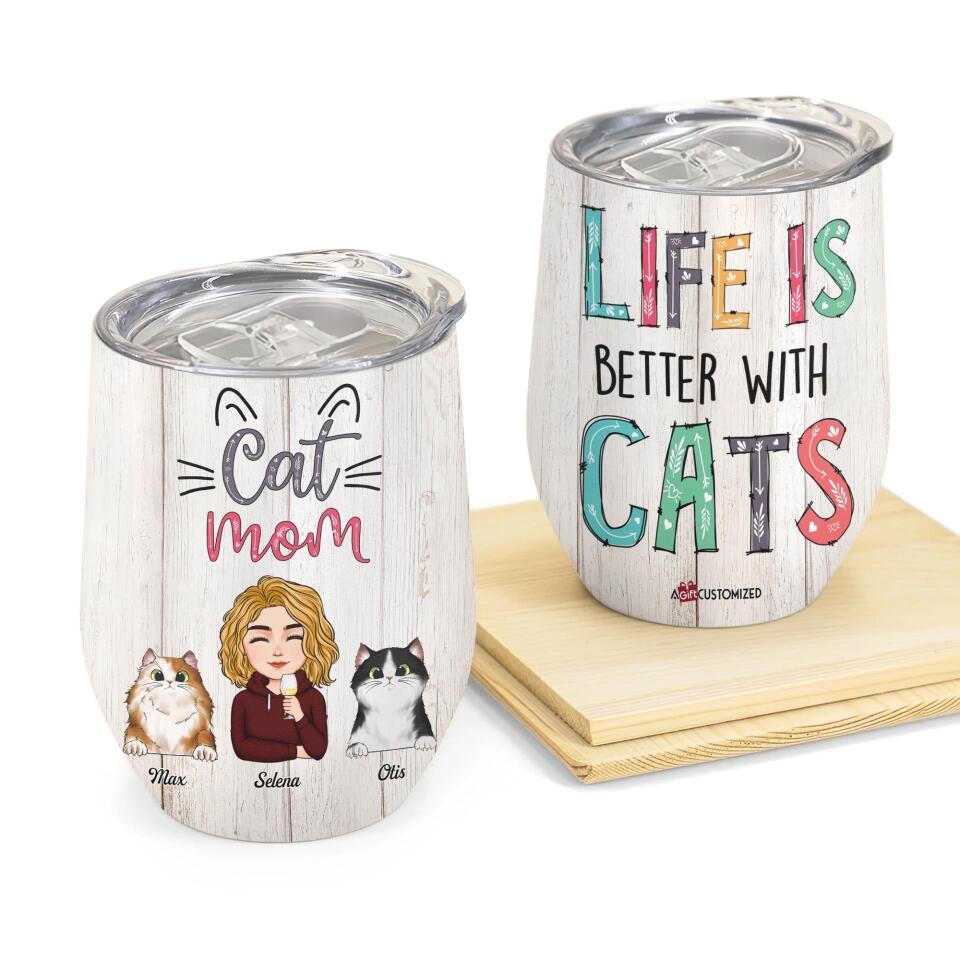 Personalized Wine Tumbler - Gift For Pet Lover - Cat Mom ARND036