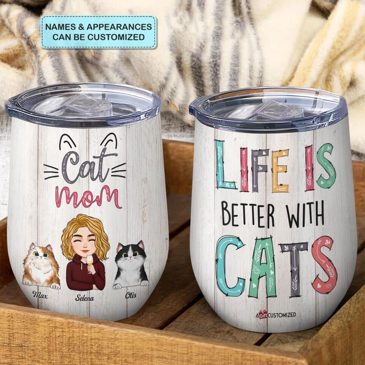 Personalized Wine Tumbler - Gift For Pet Lover - Cat Mom ARND036