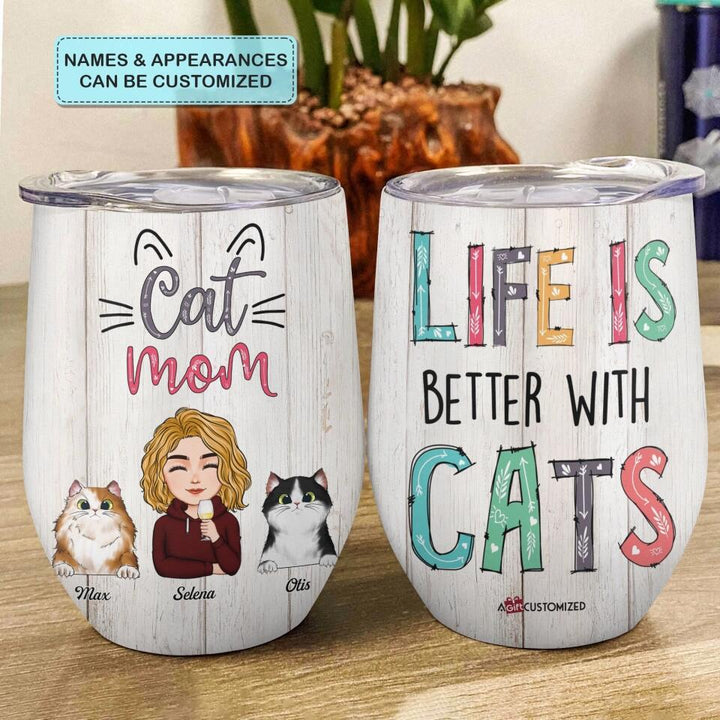 Personalized Wine Tumbler - Gift For Pet Lover - Cat Mom ARND036