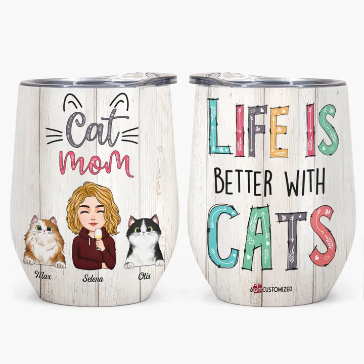 Personalized Wine Tumbler - Gift For Pet Lover - Cat Mom ARND036