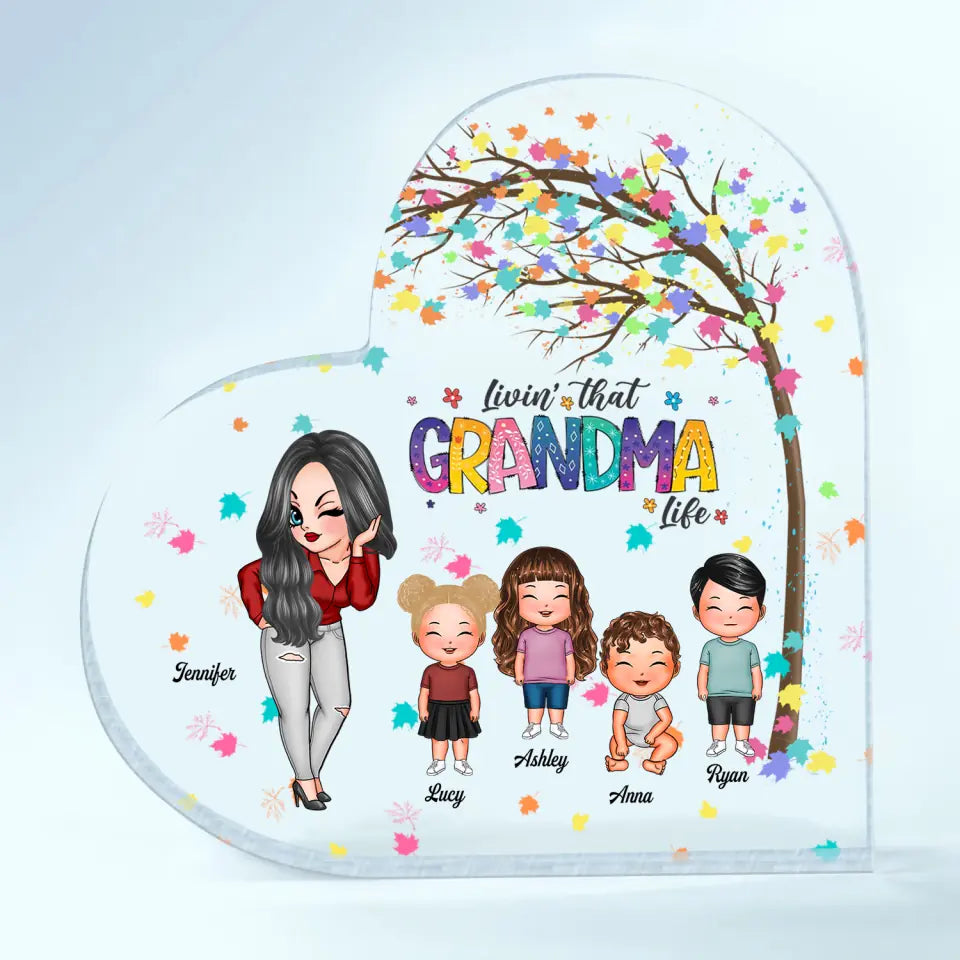 Personalized Heart-shaped Acrylic Plaque - Gift For Family - Living The Grandma Life ARND018