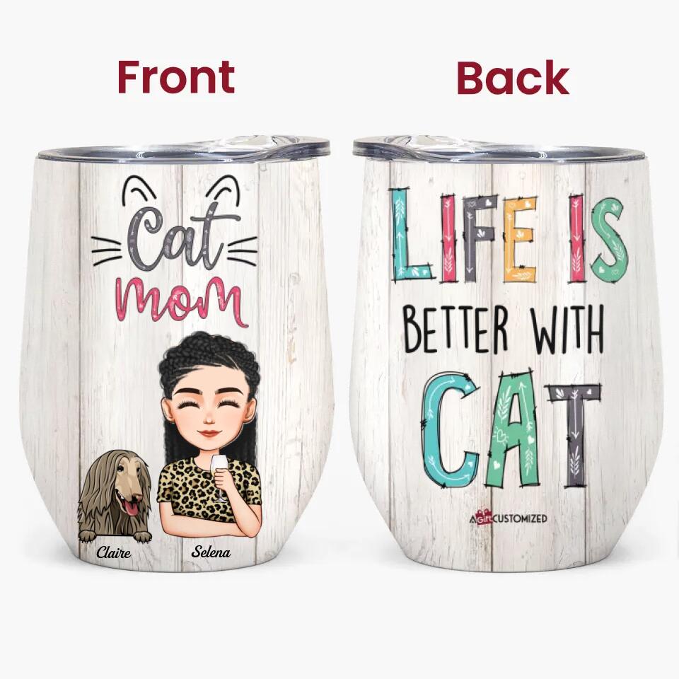 Personalized Wine Tumbler - Gift For Pet Lover - Cat Mom ARND036