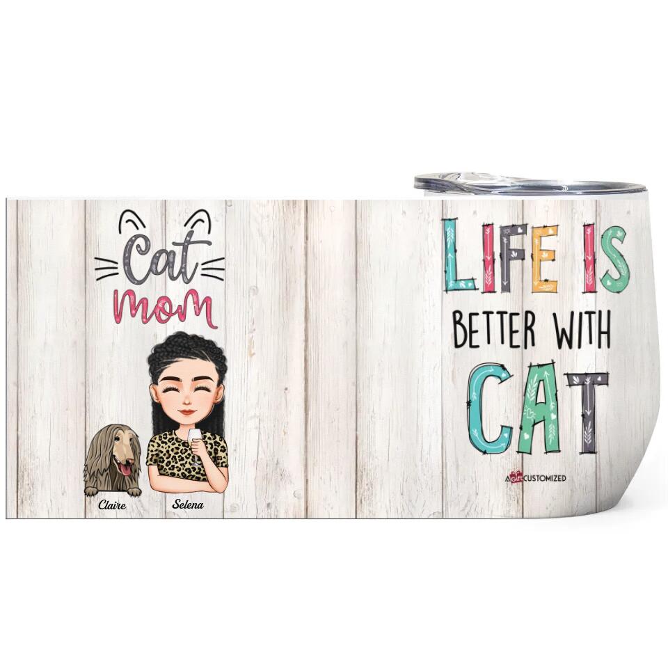 Personalized Wine Tumbler - Gift For Pet Lover - Cat Mom ARND036