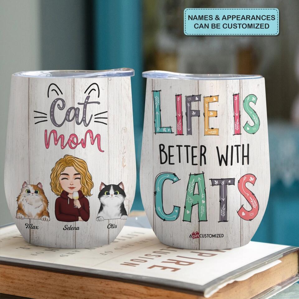 Personalized Wine Tumbler - Gift For Pet Lover - Cat Mom ARND036