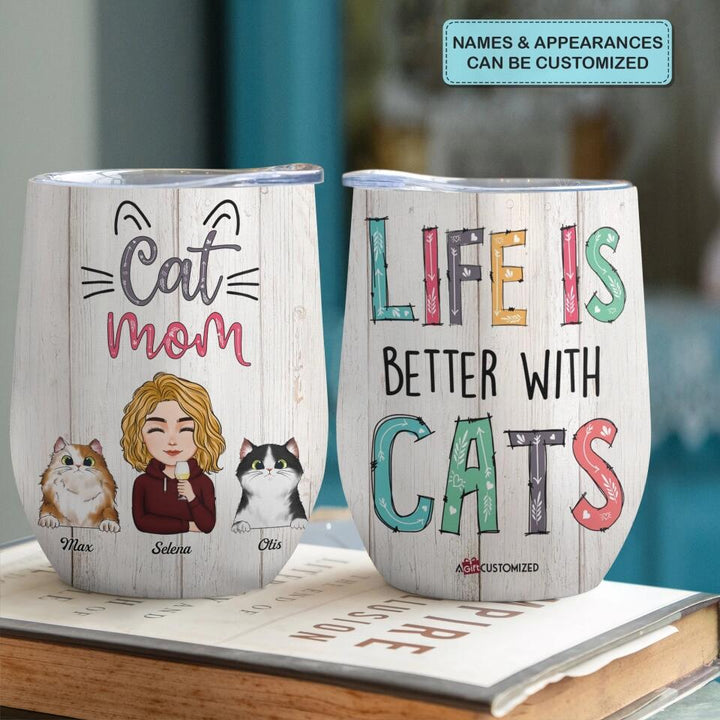 Personalized Wine Tumbler - Gift For Pet Lover - Cat Mom ARND036