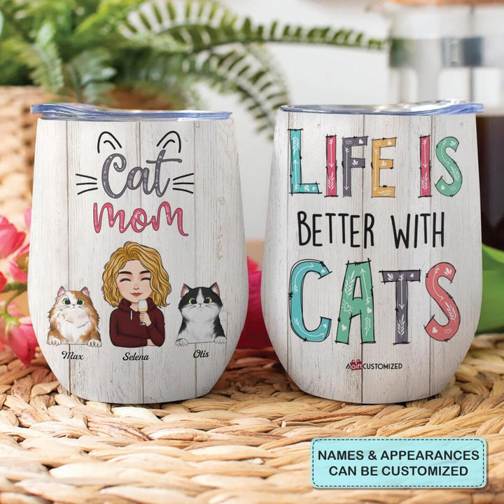 Personalized Wine Tumbler - Gift For Pet Lover - Cat Mom ARND036