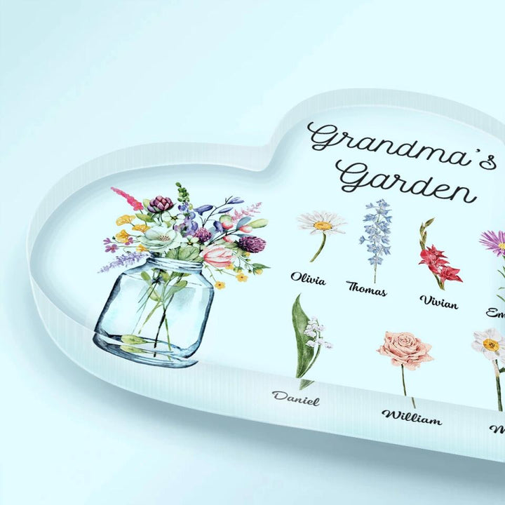 Personalized Heart-shaped Acrylic Plaque - Gift For Mom & Grandma - Grandma's Garden Flower ARND018