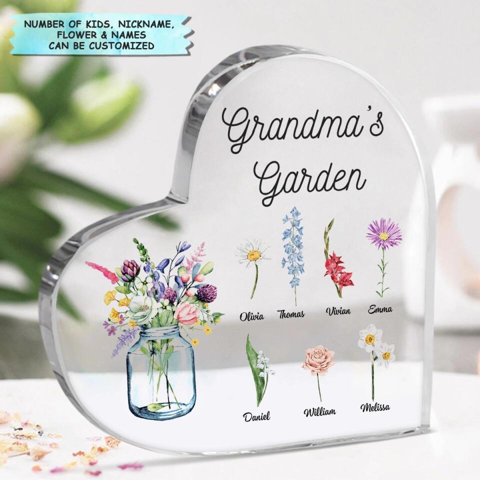 Personalized Heart-shaped Acrylic Plaque - Gift For Mom & Grandma - Grandma's Garden Flower ARND018