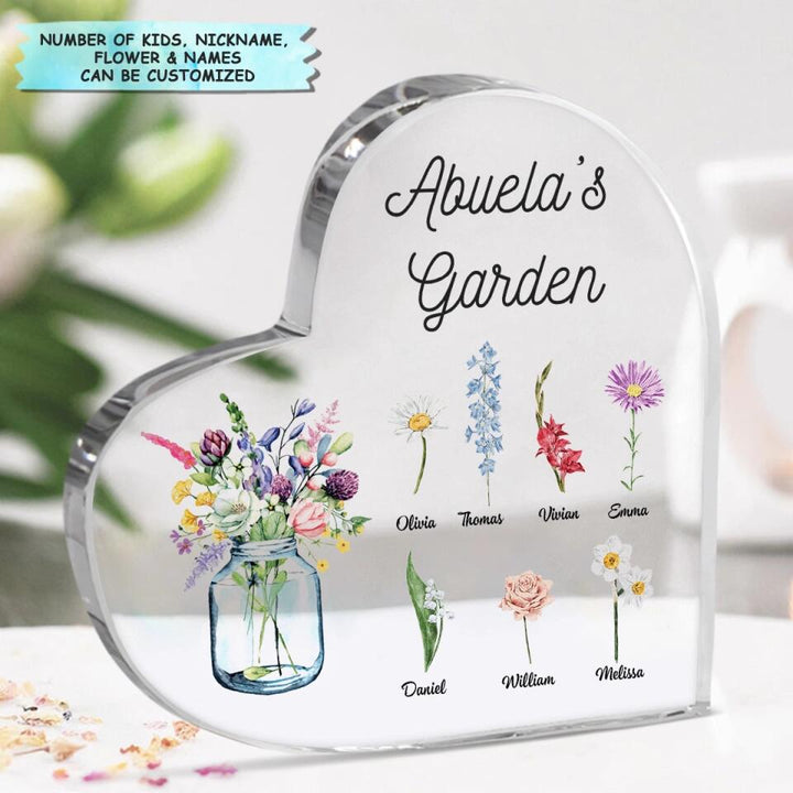 Personalized Heart-shaped Acrylic Plaque - Gift For Mom & Grandma - Grandma's Garden Flower ARND018