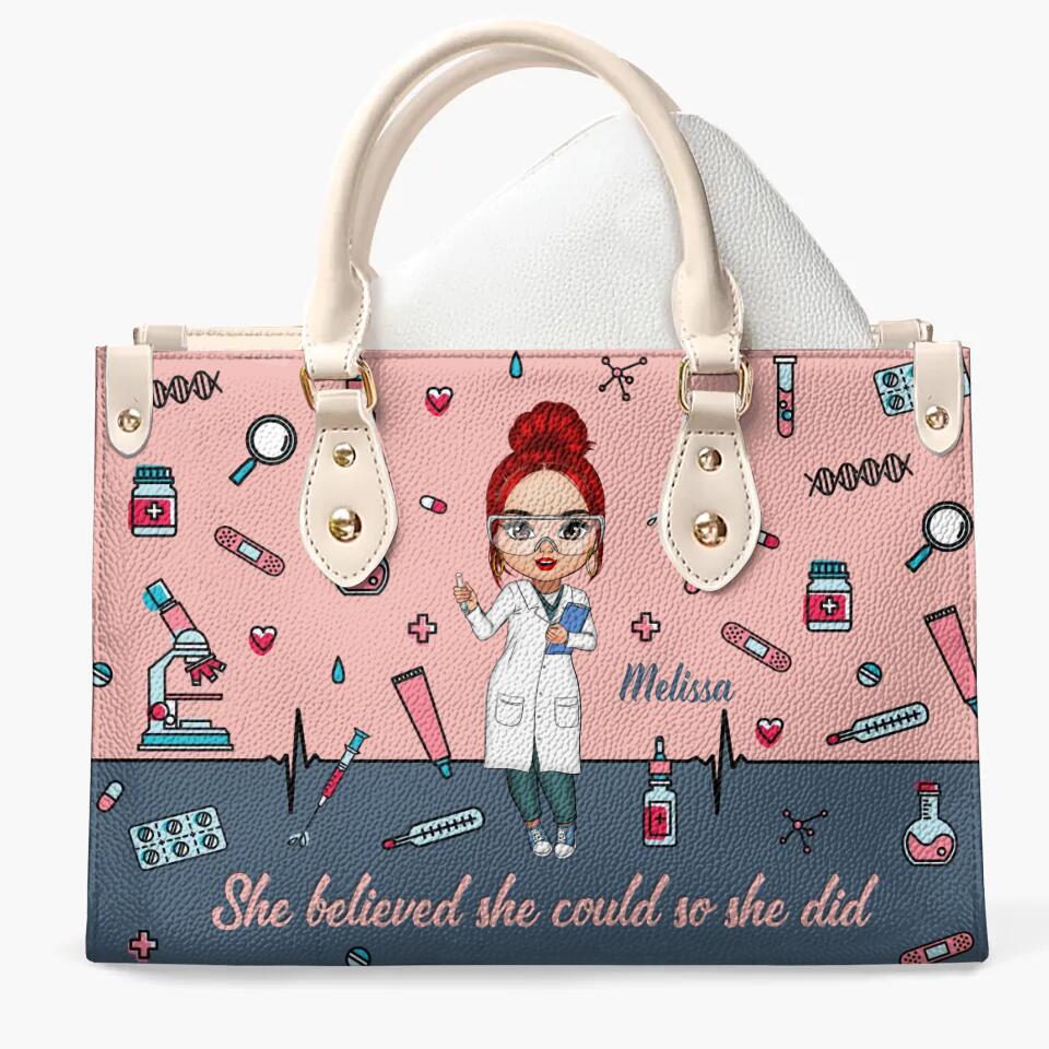 Personalized Leather Bag - Gift For Medical Lab Technician - She Believed She Could So She Did ARND018