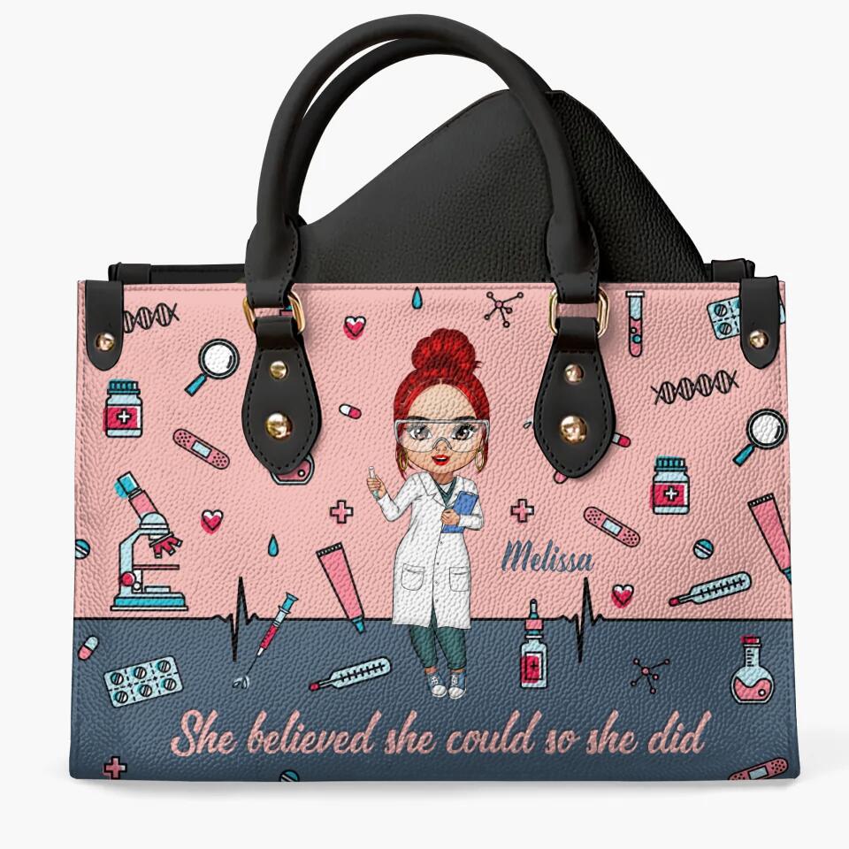 Personalized Leather Bag - Gift For Medical Lab Technician - She Believed She Could So She Did ARND018