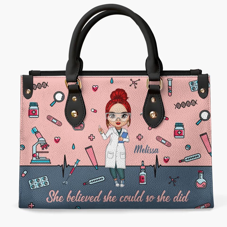Personalized Leather Bag - Gift For Medical Lab Technician - She Believed She Could So She Did ARND018
