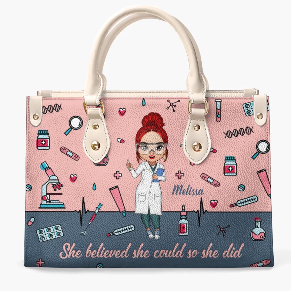 Personalized Leather Bag - Gift For Medical Lab Technician - She Believed She Could So She Did ARND018