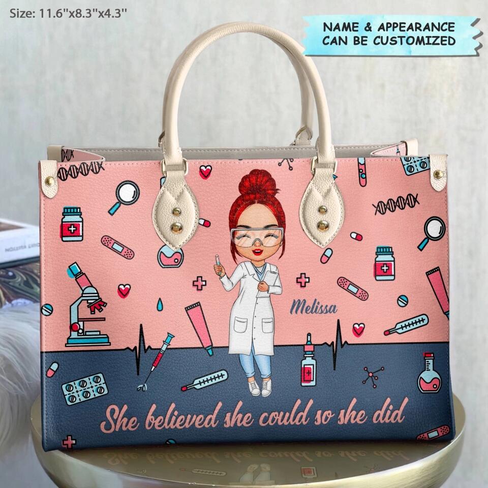 Personalized Leather Bag - Gift For Medical Lab Technician - She Believed She Could So She Did ARND018