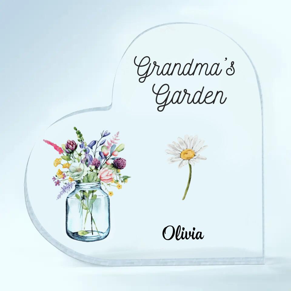 Personalized Heart-shaped Acrylic Plaque - Gift For Mom & Grandma - Grandma's Garden Flower ARND018