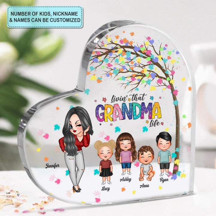 Personalized Heart-shaped Acrylic Plaque - Gift For Family - Living The Grandma Life ARND018